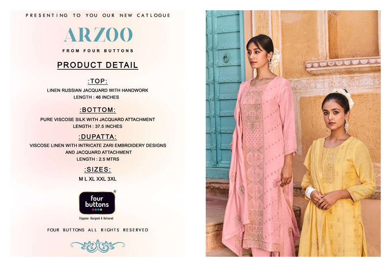 Four Buttons Present Arzoo Full Stitch Function Wear Kurti With Pant And Dupatta