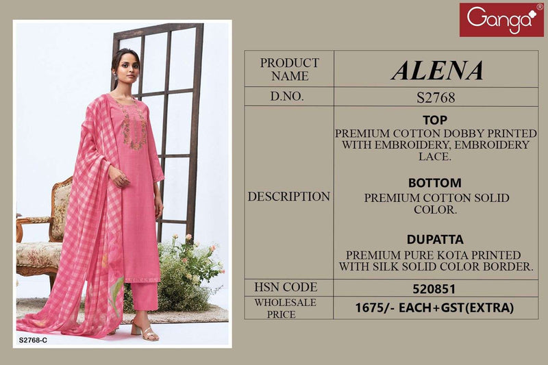 Ganga Alena 2768 Premium Cotton Embroidered Salwar Suit