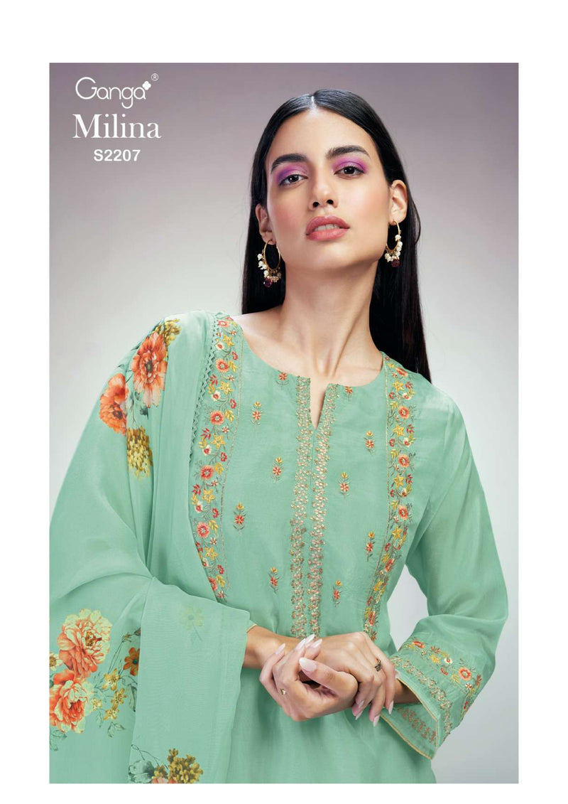 Ganga Fashion Milina 2207 Bemberg Habutai Silk Fancy Salwar Suit