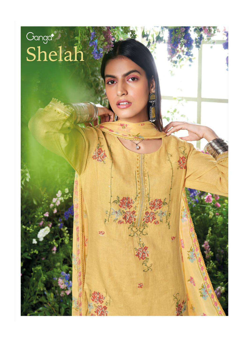 Ganga Fashion Shelah Linen Embroidery Handwork Designer Salwar Kameez