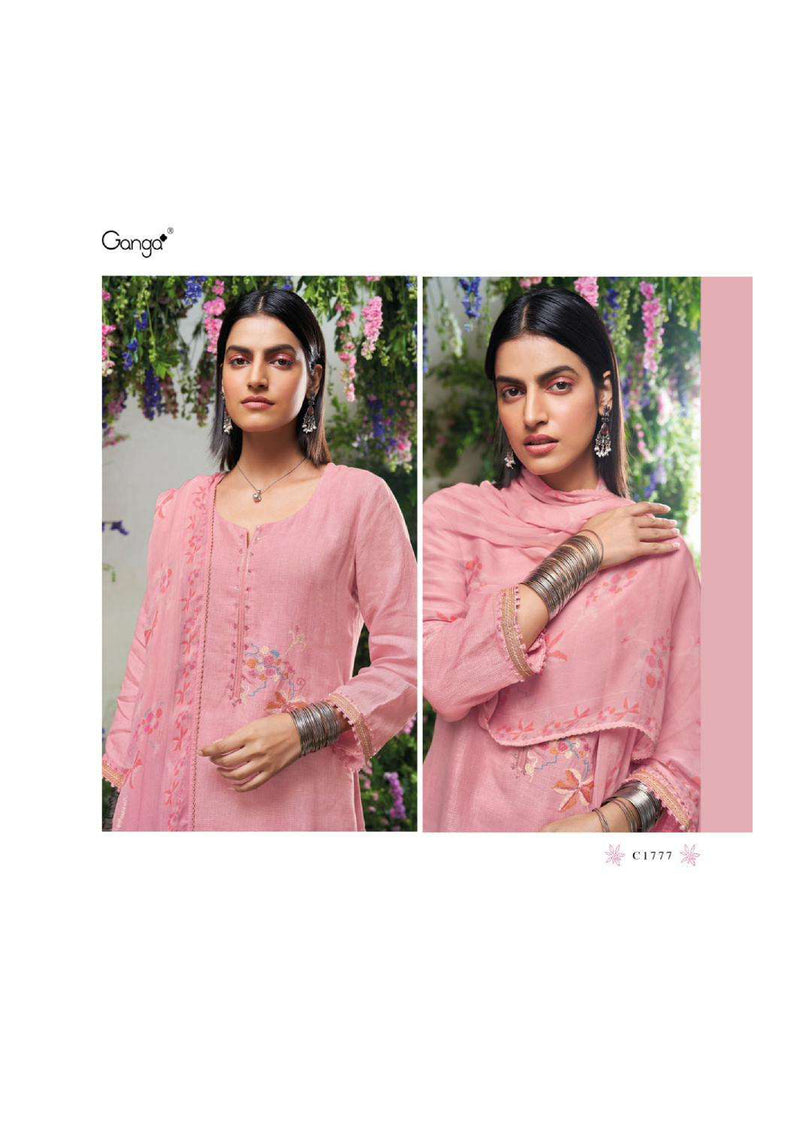 Ganga Fashion Shelah Linen Embroidery Handwork Designer Salwar Kameez