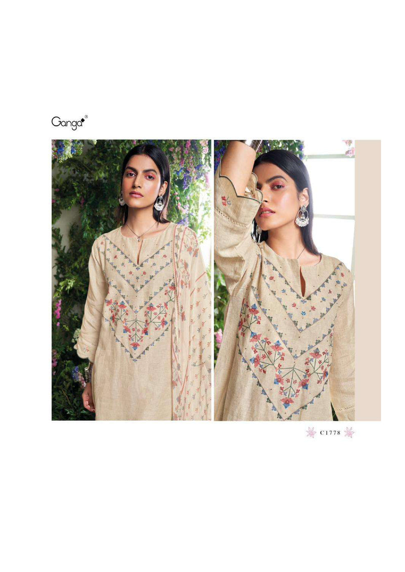 Ganga Fashion Shelah Linen Embroidery Handwork Designer Salwar Kameez