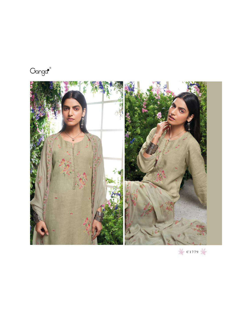 Ganga Fashion Shelah Linen Embroidery Handwork Designer Salwar Kameez