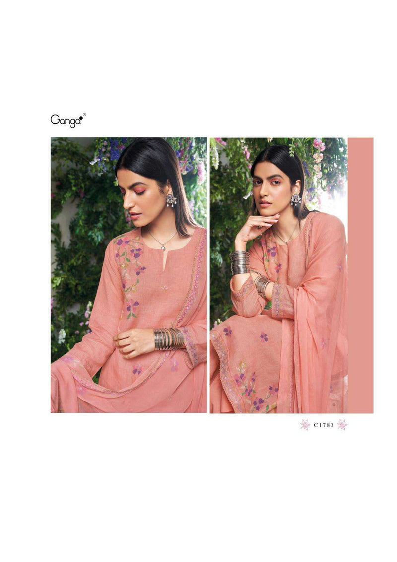 Ganga Fashion Shelah Linen Embroidery Handwork Designer Salwar Kameez