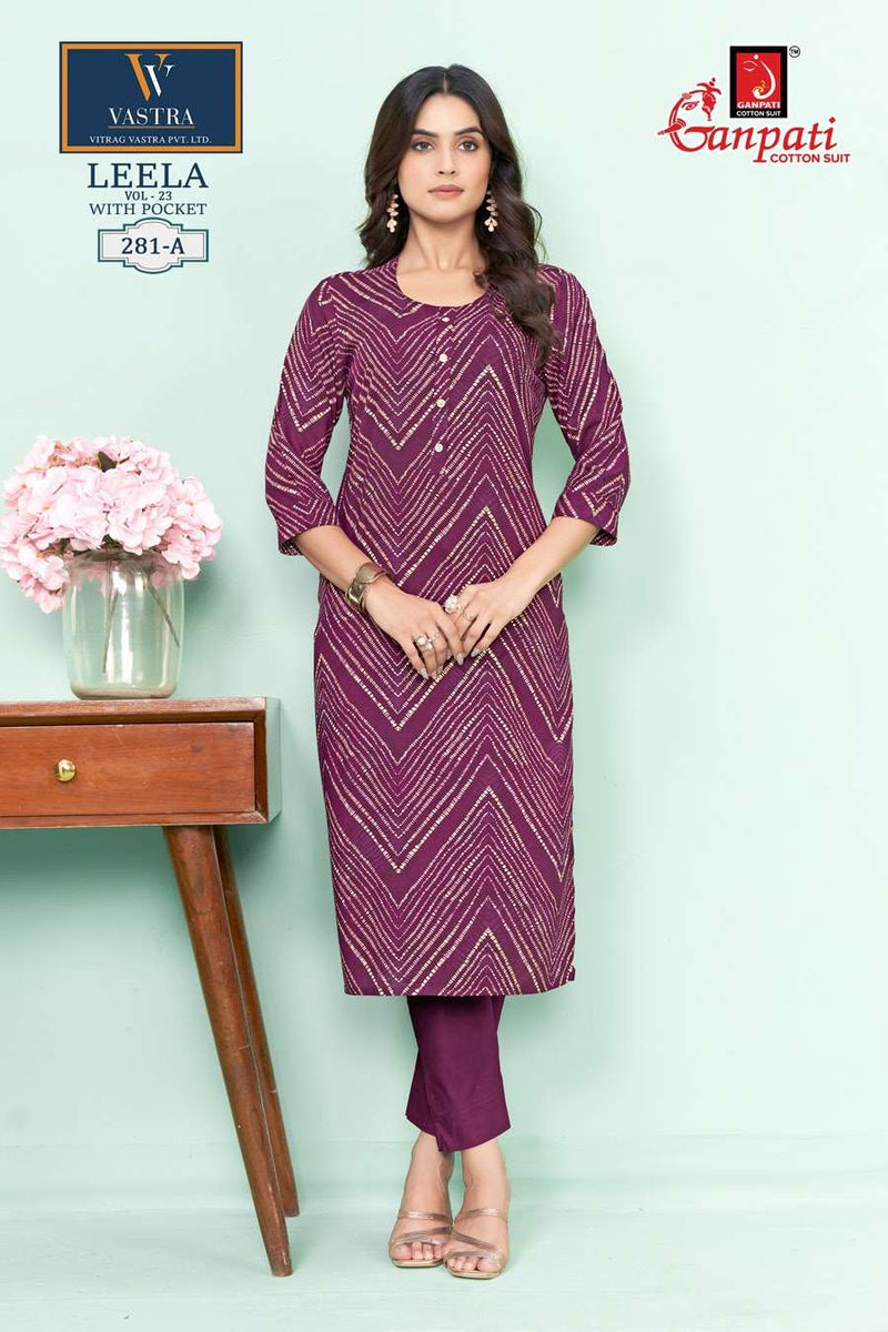 Ganpati Leela Vol 23 Rayon Daily Wear Fancy Kurti Set