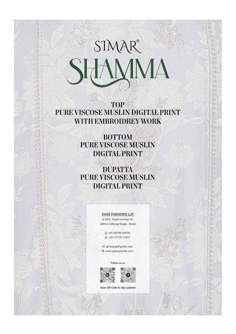 Glossy Shamma Muslin Digital Print Embroidery Work Designer Salwar Suit