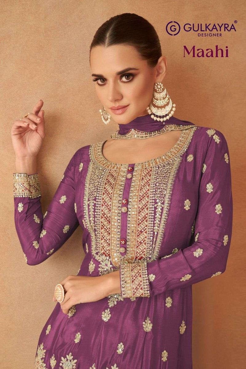 Gulkayra Designer Maahi Chinon  Embroidery Work Wedding Wear Suit Collection