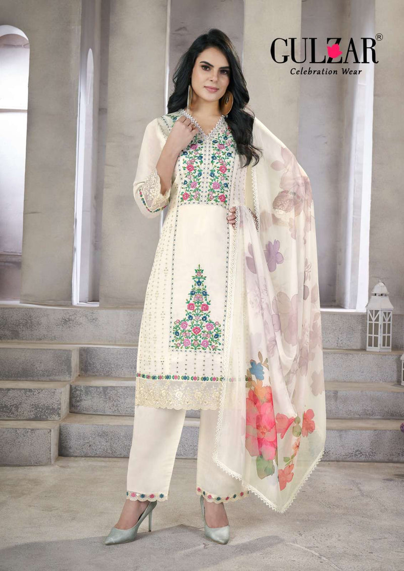 Gulzar Zohra Viscose Roman Silk Handwork Designer Ready Made Suit With Pant Dupatta