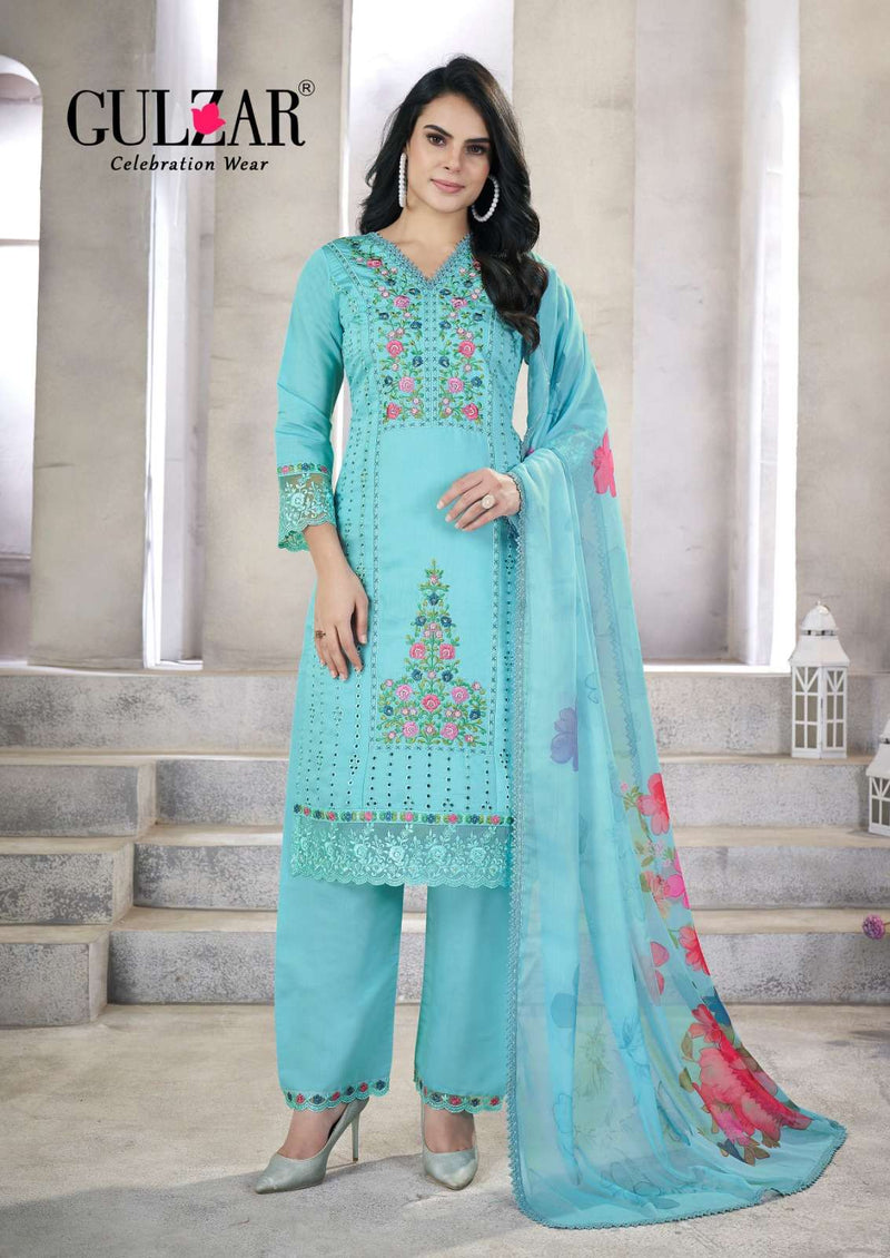 Gulzar Zohra Viscose Roman Silk Handwork Designer Ready Made Suit With Pant Dupatta