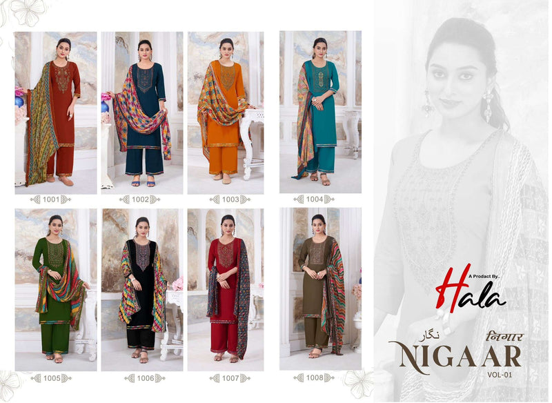 Hala Nigaar Vol 1 Rayon Slub With Embroidery And Swarovski Diamond Work Unstitched Salwar Suit