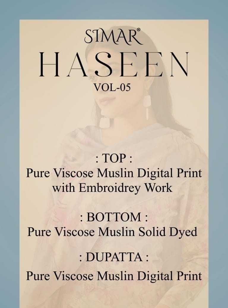 Simar Haseen Vol 5 Muslin Heavy Designer Party Wear Salwar Suit