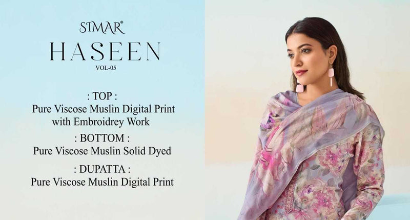 Simar Haseen Vol 5 Muslin Heavy Designer Party Wear Salwar Suit