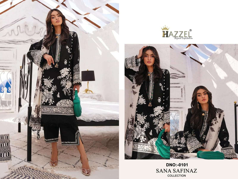 Hazeel Sana Safinaz Cotton Print With Exclusive Embroidery Semi Stitched Designer Salwar Suit