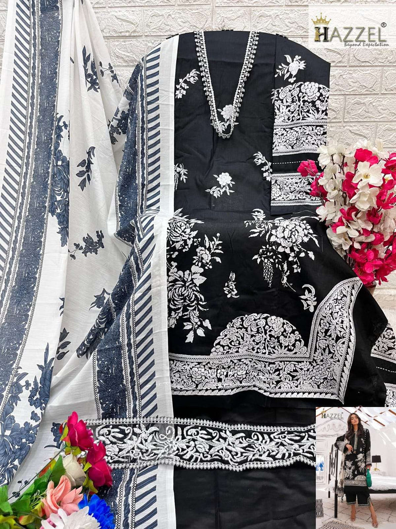 Hazeel Sana Safinaz Cotton Print With Exclusive Embroidery Semi Stitched Designer Salwar Suit