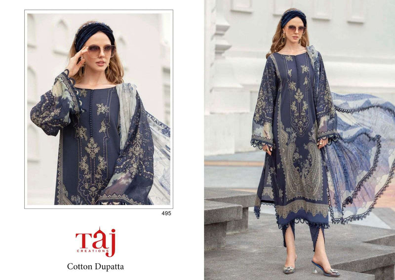 Taj Creation Design No 495 496 Cotton Print Heavy Embroidery Suit