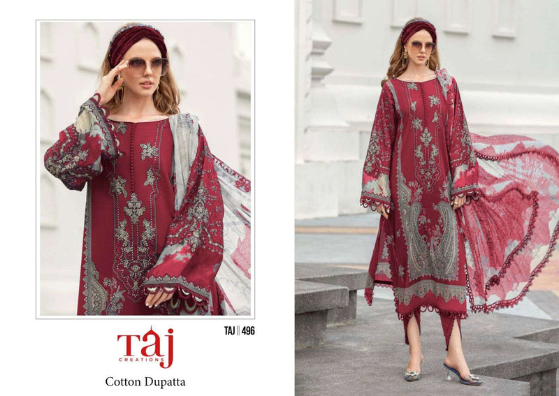 Taj Creation Design No 495 496 Cotton Print Heavy Embroidery Suit