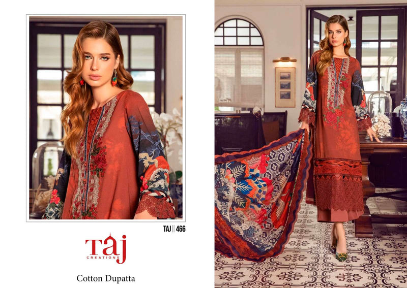 Taj Creation Design No 466 Pure Cotton Print Heavy Embroidery Salwar Suit