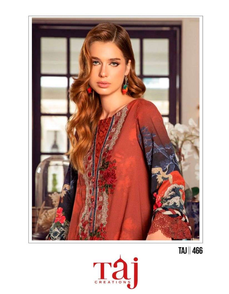 Taj Creation Design No 466 Pure Cotton Print Heavy Embroidery Salwar Suit