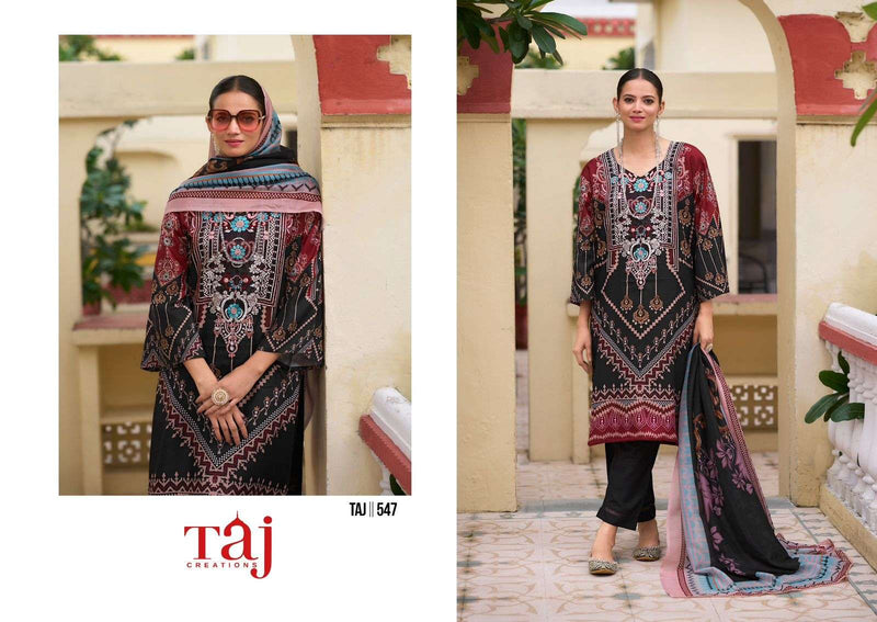 Taj Creations Design No 547 Cotton Digital Print Heavy Embroidery Salwar Suit