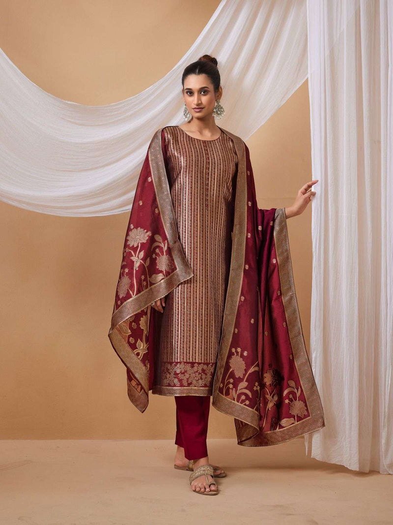 Ibiza Amayra Silk Jacquard With Handwork Designer Unstitched Salwar Suit