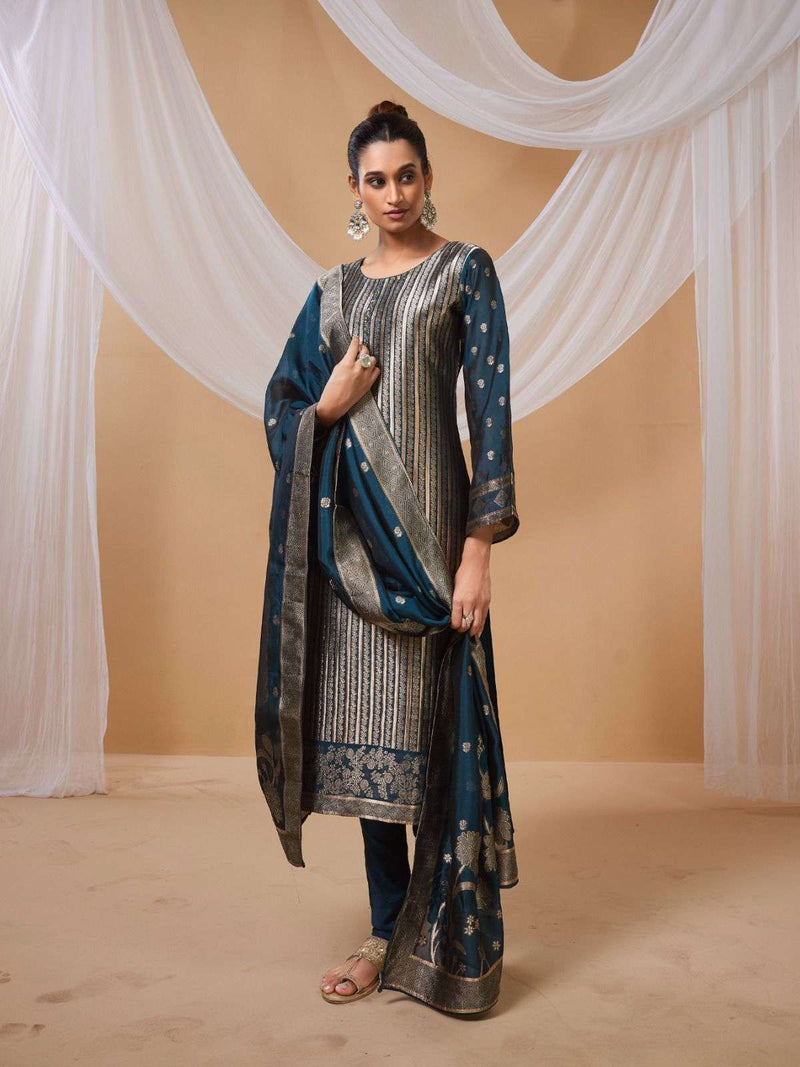 Ibiza Amayra Silk Jacquard With Handwork Designer Unstitched Salwar Suit