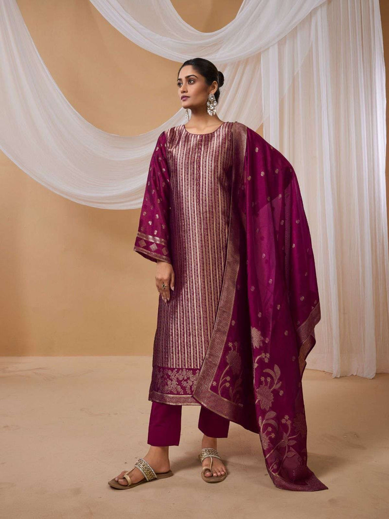 Ibiza Amayra Silk Jacquard With Handwork Designer Unstitched Salwar Suit