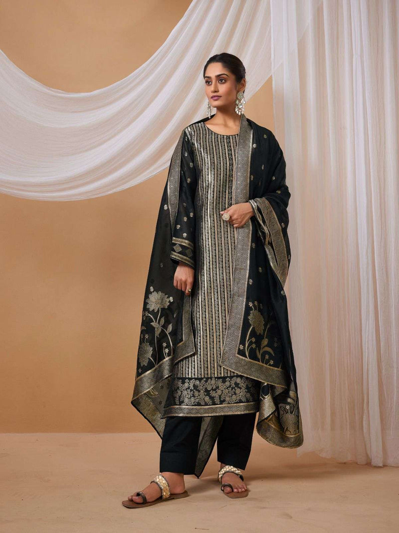 Ibiza Amayra Silk Jacquard With Handwork Designer Unstitched Salwar Suit