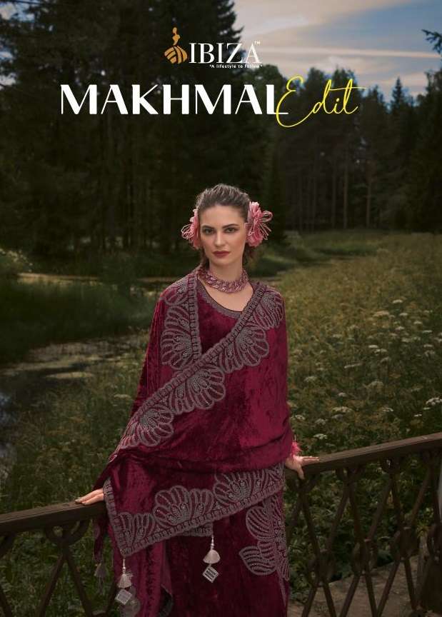 Ibiza Makhmal Edit Viscose Velvet Embroidery Work Party Wear Suit