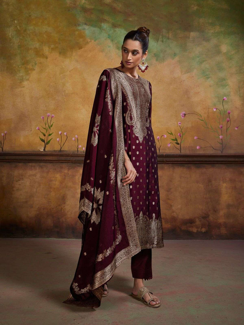 Ibiza Mayra Pure Banglory Silk Jacquard With Handwork Heavy Unstitched Salwar Suit