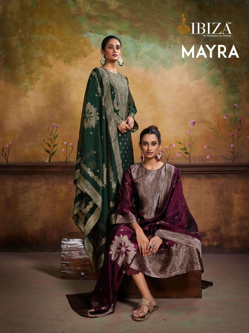 Ibiza Mayra Pure Banglory Silk Jacquard With Handwork Heavy Unstitched Salwar Suit