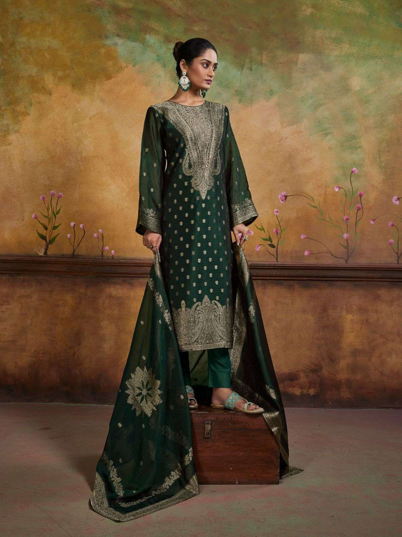 Ibiza Mayra Pure Banglory Silk Jacquard With Handwork Heavy Unstitched Salwar Suit