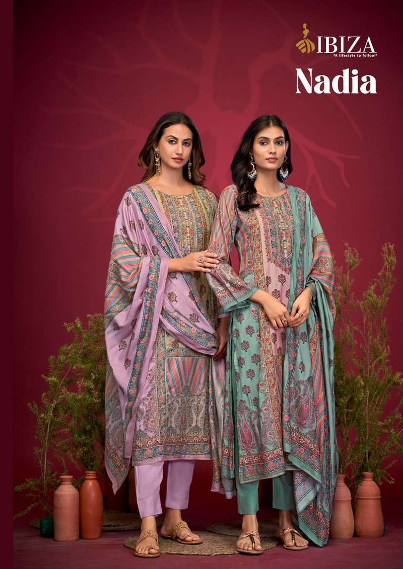 Ibiza Nadia Muslin Digital Print Dalicate Handwork Party Wear Salwar Suit