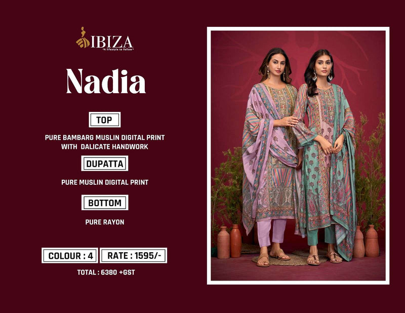 Ibiza Nadia Muslin Digital Print Dalicate Handwork Party Wear Salwar Suit