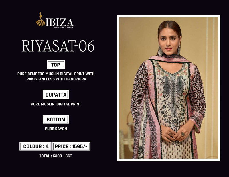 Ibiza Riyasat Vol 6 Muslin Digital Print Designer Embroidery Party Wear Suit