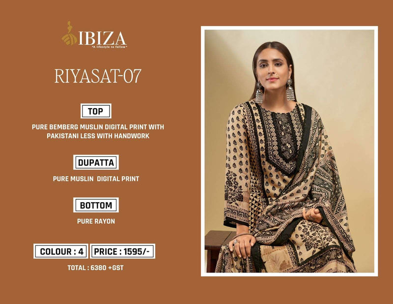 Ibiza Riyasat Vol 7 Muslin Digital Print Pakistani Less Fancy Salwar Kameez