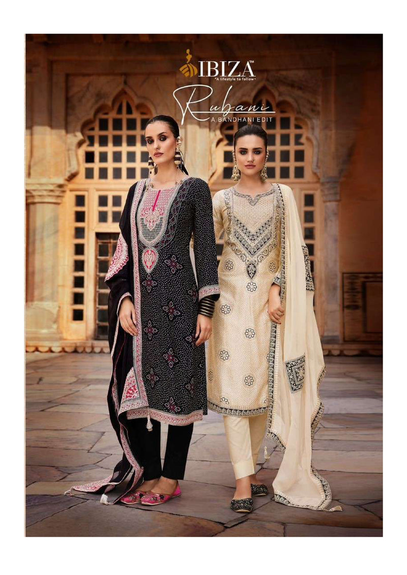 Ibiza Rubai A Bandhani Edit Bambarg Russian Silk Embroidery Work Wedding Wear Suit Collection