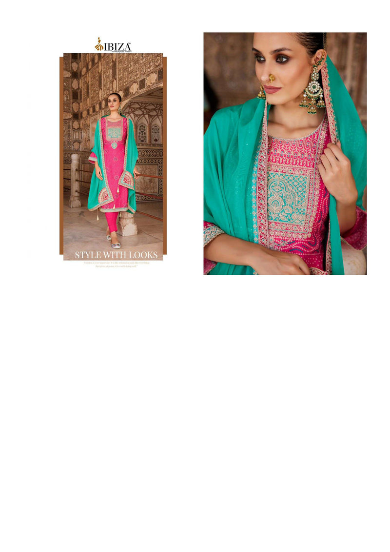 Ibiza Rubai A Bandhani Edit Bambarg Russian Silk Embroidery Work Wedding Wear Suit Collection