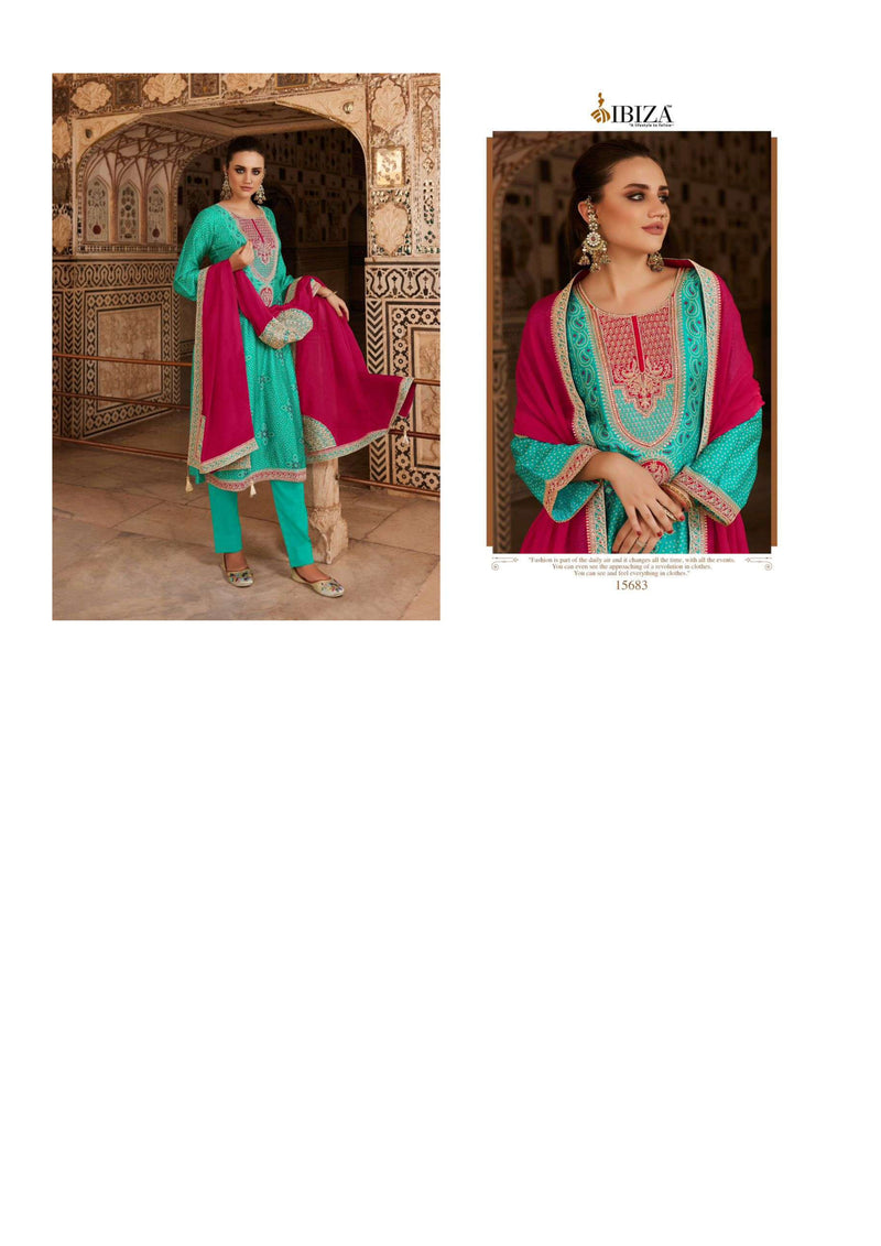 Ibiza Rubai A Bandhani Edit Bambarg Russian Silk Embroidery Work Wedding Wear Suit Collection