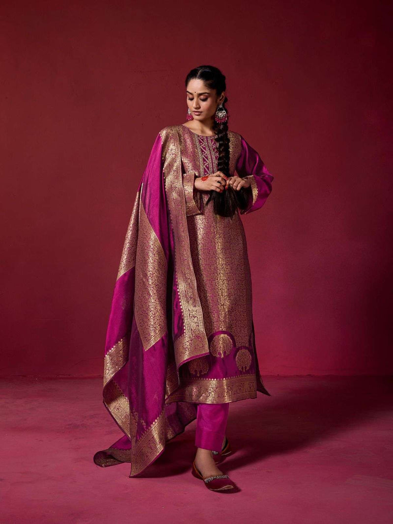 Ibiza Sakhi Silk Jacquard Embroidery Work Party Wear Salwar Suit