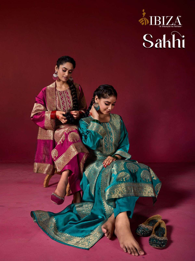 Ibiza Sakhi Silk Jacquard Embroidery Work Party Wear Salwar Suit