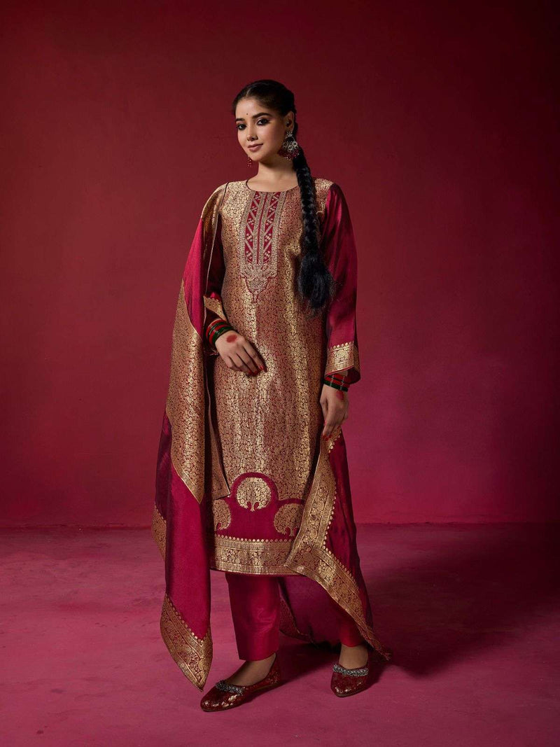 Ibiza Sakhi Silk Jacquard Embroidery Work Party Wear Salwar Suit