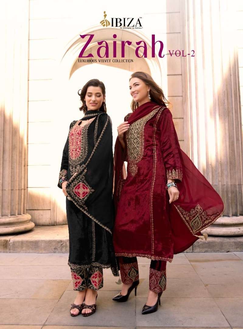 Ibiza Zairah Vol 2 Viscose Velvet Embroidery Work Fancy Party Wear Suit