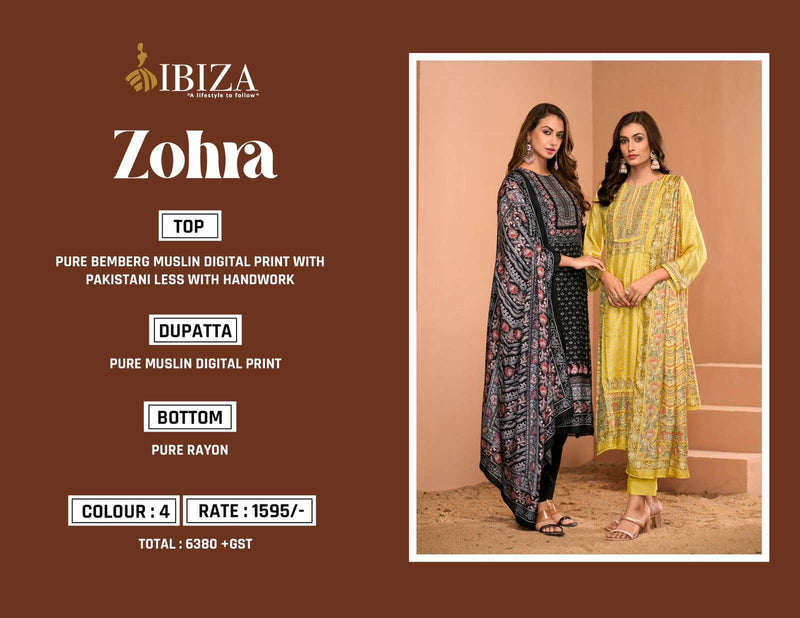 Ibiza Zohra Muslin Digital Print Pakistani Less Handwork Designer Salwar Suit