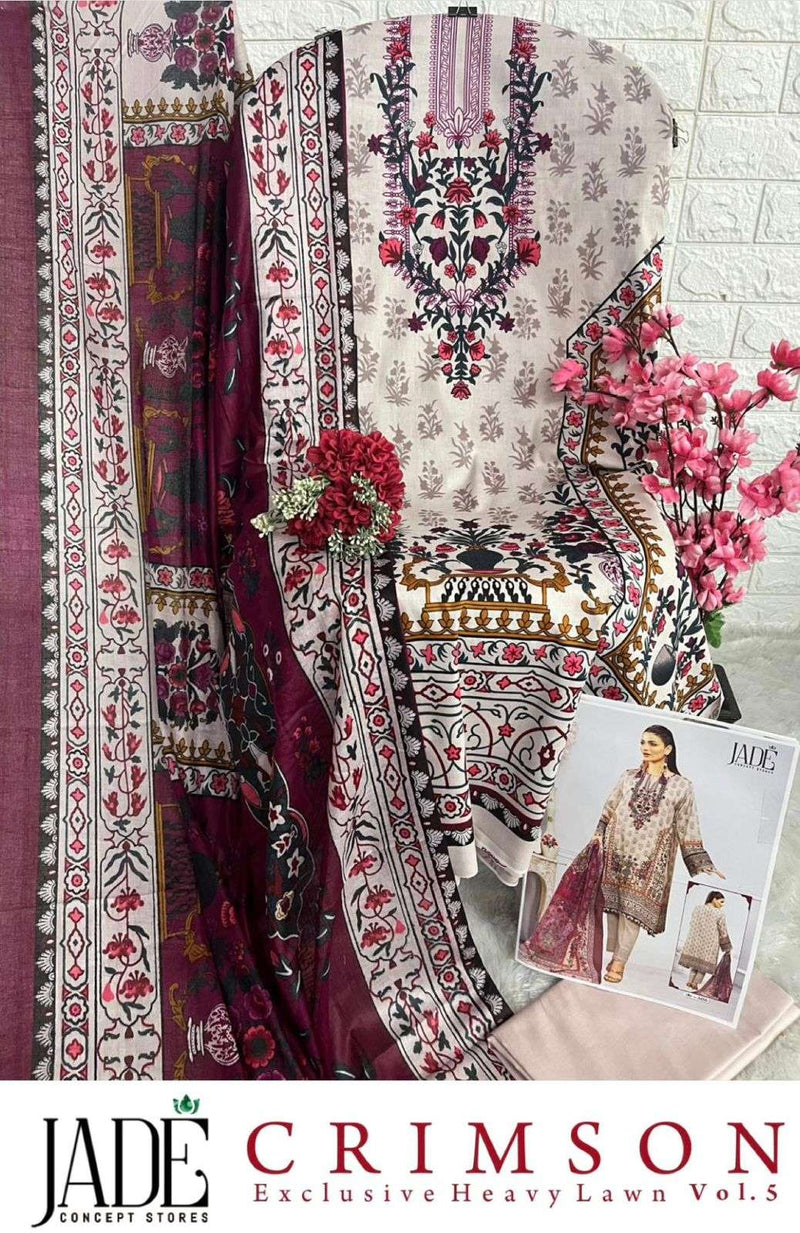 Jade Crimson Exclusive Heavy Lawn Cotton Collection Vol 5  Fancy Designer Salwar Suit