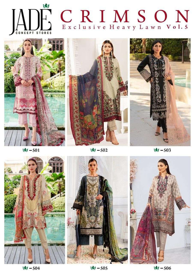 Jade Crimson Exclusive Heavy Lawn Cotton Collection Vol 5  Fancy Designer Salwar Suit