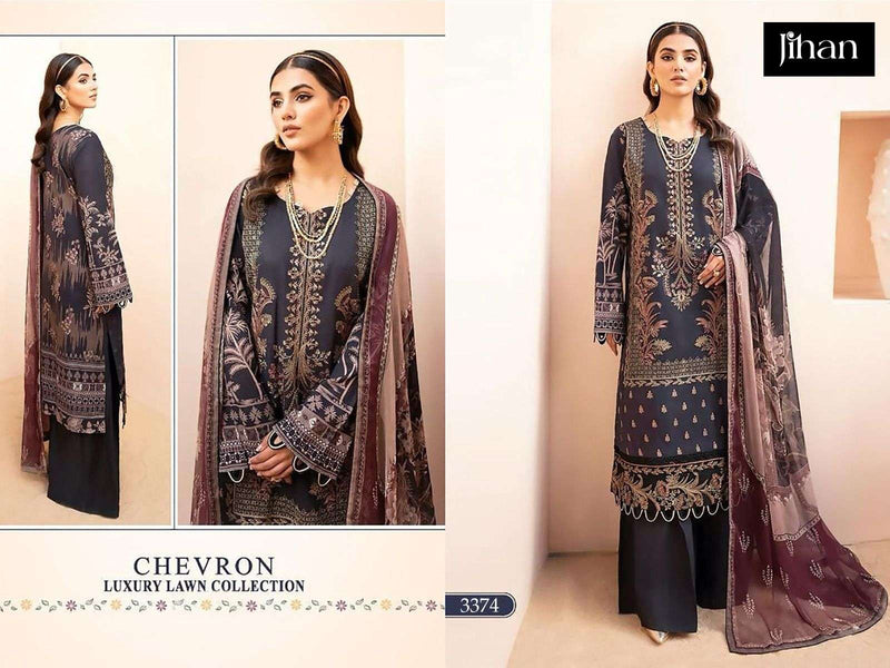 Jihaan Design No 3374 Lawn Cotton Heavy Self Embroidery Salwar Suit