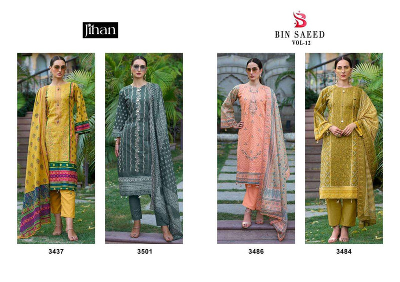 Jihan Bin Saeed Lawn Collection Vol 12 Lawn Cotton Semi Stitched Salwar Kameez