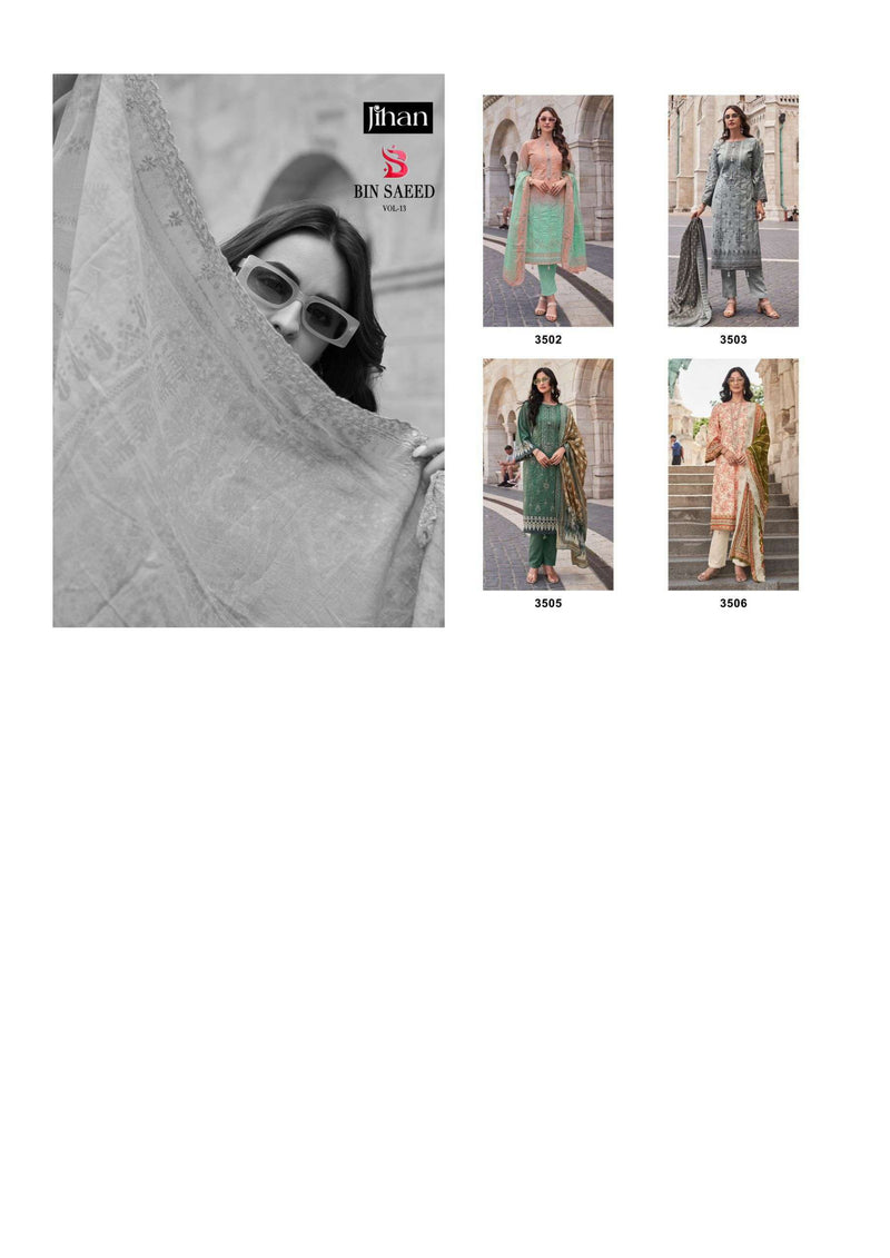 Jihan Bin Saeed Vol 13 Lawn Print Heavy Self Embrodery Fancy Salwar Kameez