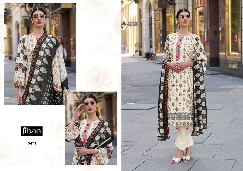 jihan Bin Saeedlawn Collection Vol 1 Lawn Cotton Print Heavy Self Embrodery Work Salwar Kameez