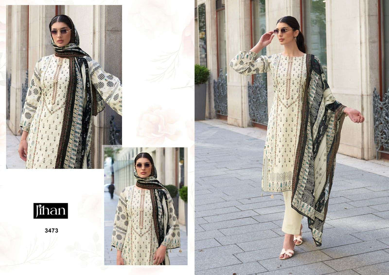 jihan Bin Saeedlawn Collection Vol 1 Lawn Cotton Print Heavy Self Embrodery Work Salwar Kameez